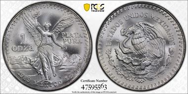 1989-Mo Onza Libertad Ag w/o Dot 999 MS68