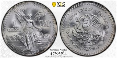 1989-Mo Onza Libertad Ag w/o Dot 999 MS68