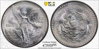 1989-Mo Onza Libertad Ag w/o Dot 999 MS68