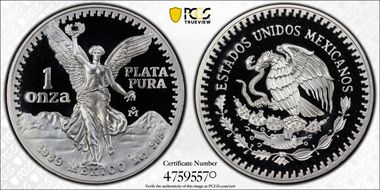 1989-Mo Onza Libertad Ag w/o Dot 999 PR69DCAM