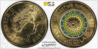 2018 $2 Dome of Australian War 30th Ann. $2 Coin Colorized MS66