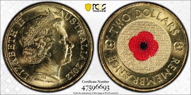 2012 $2 Remembrance Day Colorized MS64