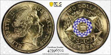 2019 $2 Police Remembrance Colorized MS64