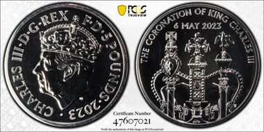 2023 £5 Coronation of Charles III CuNi MS69