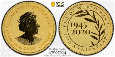 2020-P $2 WWII Victory 0.5 g. Au MS70