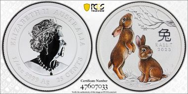 2023-P 25C Year of the Rabbit-Colorized ANDA Sydney Money Expo MS70