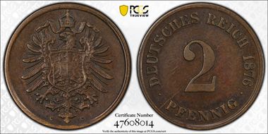 1876-C 2 Pfg AU53BN