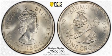 1959 Crown 350th Anniv. of Colony KM-13 Ag MS66