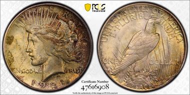 1921 $1 High Relief, Peace MS63