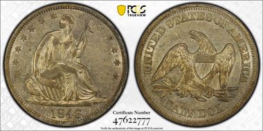 1846 50C Tall Date AU50