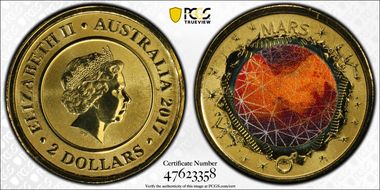2017 $2 Planetary Coins Mars Colorized MS70