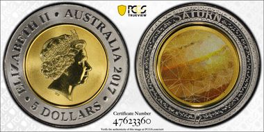2017 $5 Planetary Coins Saturn Colorized MS70