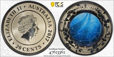 2017 20C Planetary Coins Uranus Colorized MS69