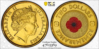 2012 $2 Remembrance Day Colorized MS67