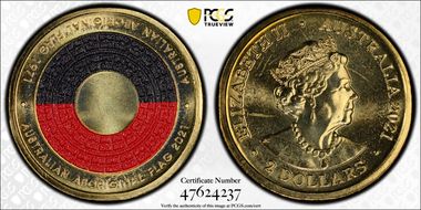 2021 $2 50th Ann Aboriginal Flag Colorized MS67