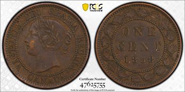 1858 1C ↑↑ Bronze, Broken Vine AU50BN