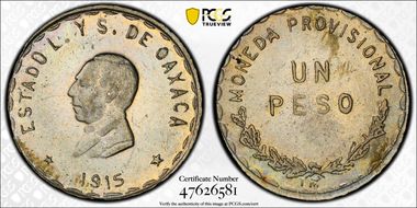 1915 Peso Oax-97 KM 740.2 w/TM Ag AU58