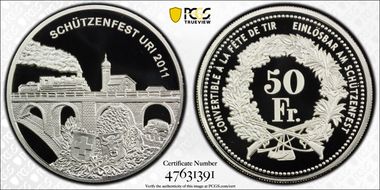 2011 HF 50 Fr Uri Haberling-85a Reeded Edge PR70DCAM