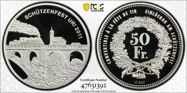 2011 HF 50 Fr Uri Haberling-85a Reeded Edge PR69DCAM