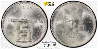 1980/9-Mo Onza KM-M49b.5  Ag MS66