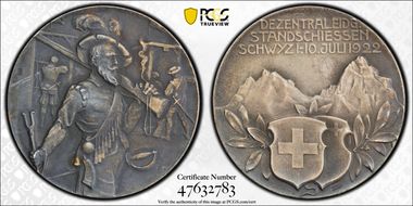 1922 Medal Schwyz R-1085b Matte Ag SP62