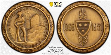 1951 Medal Sargans R-1216a Matte Ae SP65