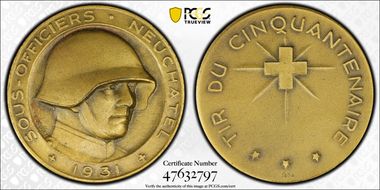 1931 Medal Neuchatel R-1006b Matte Ae SP63