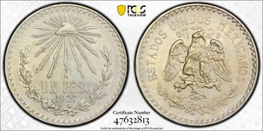 1927-M Peso KM-455  Ag AU55