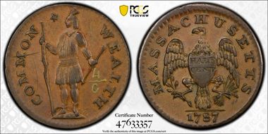 1787 1/2C Massachusetts, Ryder 4-C AU50BN