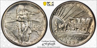 1934-D 50C Oregon MS65