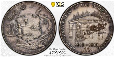 1913 SC$1 HK-661a Discovery of Florida 400th Anniversary Silver Plated N1