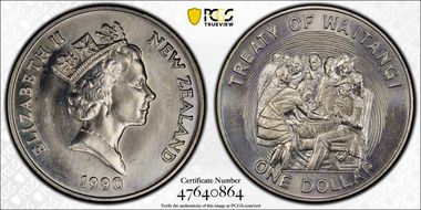 1990 $1 Treaty of Waitangi MS67