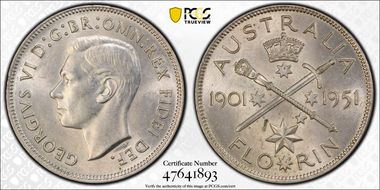 1951(m) Florin Jubilee KM-47  Ag MS62