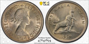 1954(m) Florin Royal Visit KM-55  Ag MS62