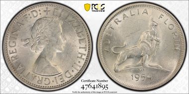 1954(m) Florin Royal Visit KM-55  Ag MS61