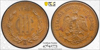 1935-Mo 10C Bronze KM-430 AU58BN