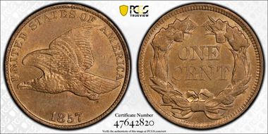 1857 1C Rev Die Clash w/25C, FS-901 AU58