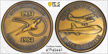 1984 Medal Laidlaw-0141 Matte AE S. African Airways 50th Ann. SP65