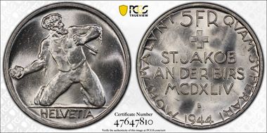 1944 B 5 Fr St. Jakob KM-45 Ag MS65