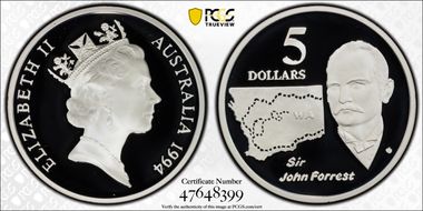 1994 $5 Sir John Forrest Australian Explorers PR70DCAM