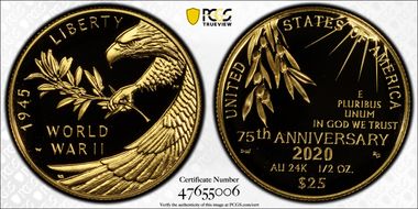 2020-W $25 End of World War II 75th Anniv. PR70DCAM