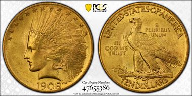 1908 $10 Motto MS62