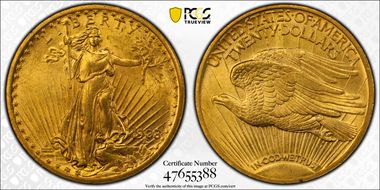 1908 $20 Motto MS62
