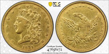1834 $5 Classic Head, Plain 4 VF30