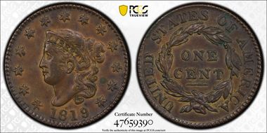 1819/8 1C Large Overdate AU55BN