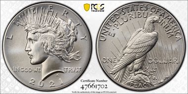 2021 $1 Peace Dollar 100th Anniversary MS69