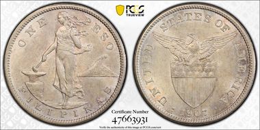 1907-S Peso KM-172 Ag AU58