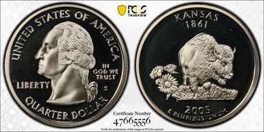 2005-S 25C Kansas, Silver Die Dent, FS-901 PR69DCAM