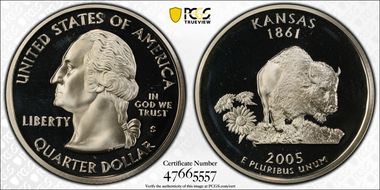 2005-S 25C Kansas, Silver Die Dent, FS-901 PR69DCAM