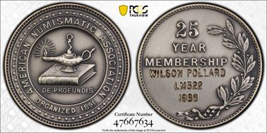 No Date AR Medal A.N.A. 25 Year Membership  Medallic Art Co. SP65